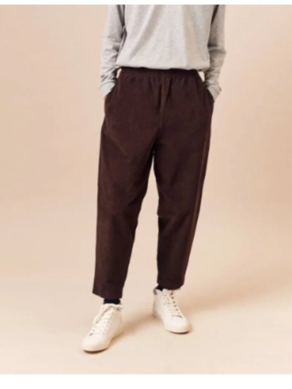 KOTN Unisex Corduroy Pull on Pants Med Grey Tapered Cotton